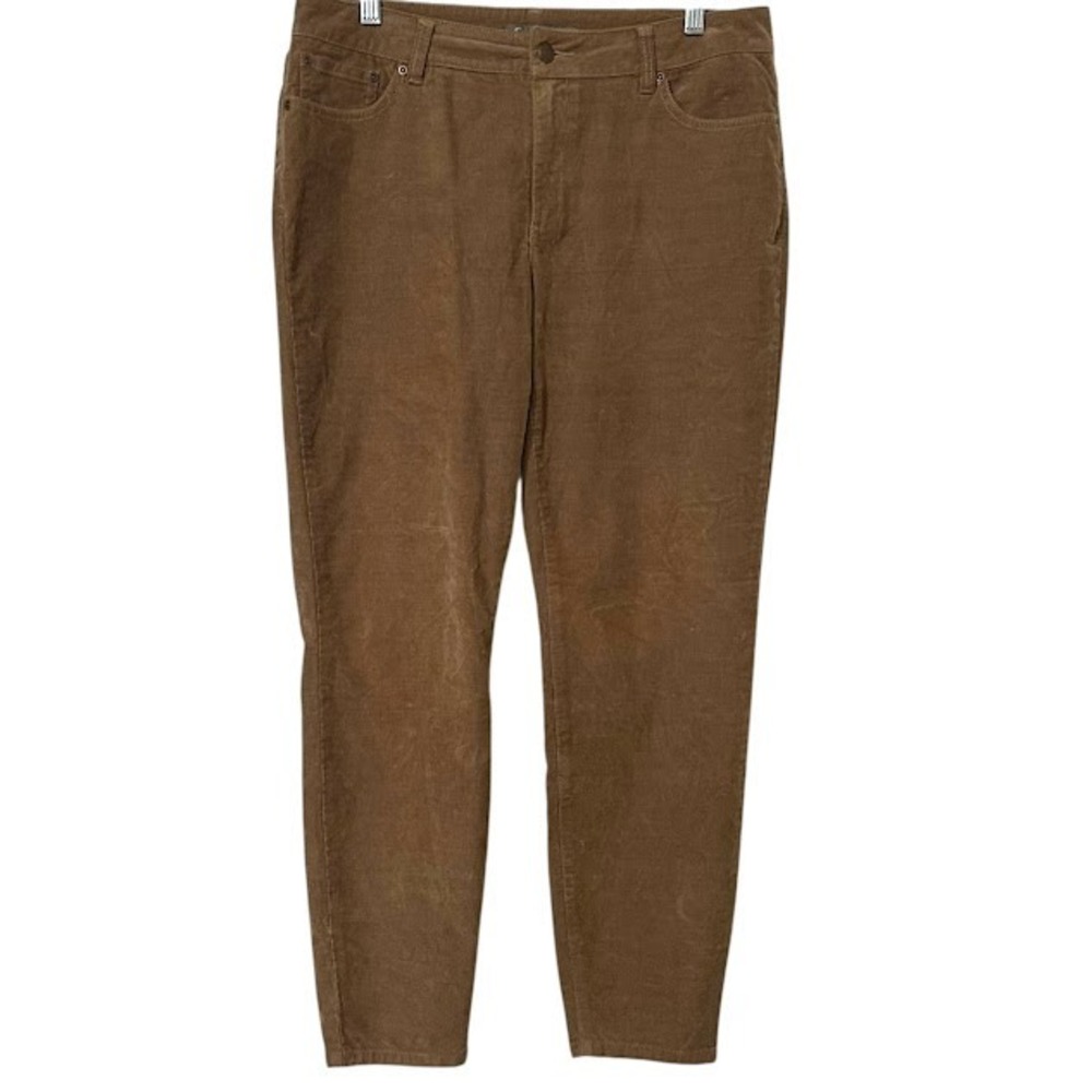 Garnet Hill‎ Dark Khaki Brown Essential Slim Corduroy Pant Womens 12 Petite
